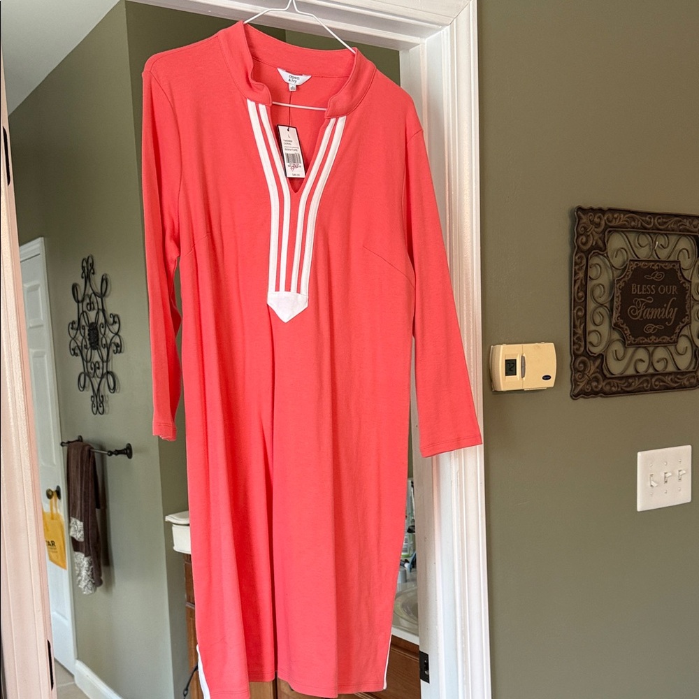 Crown & Ivy Vibrant Coral Dress with White Detail